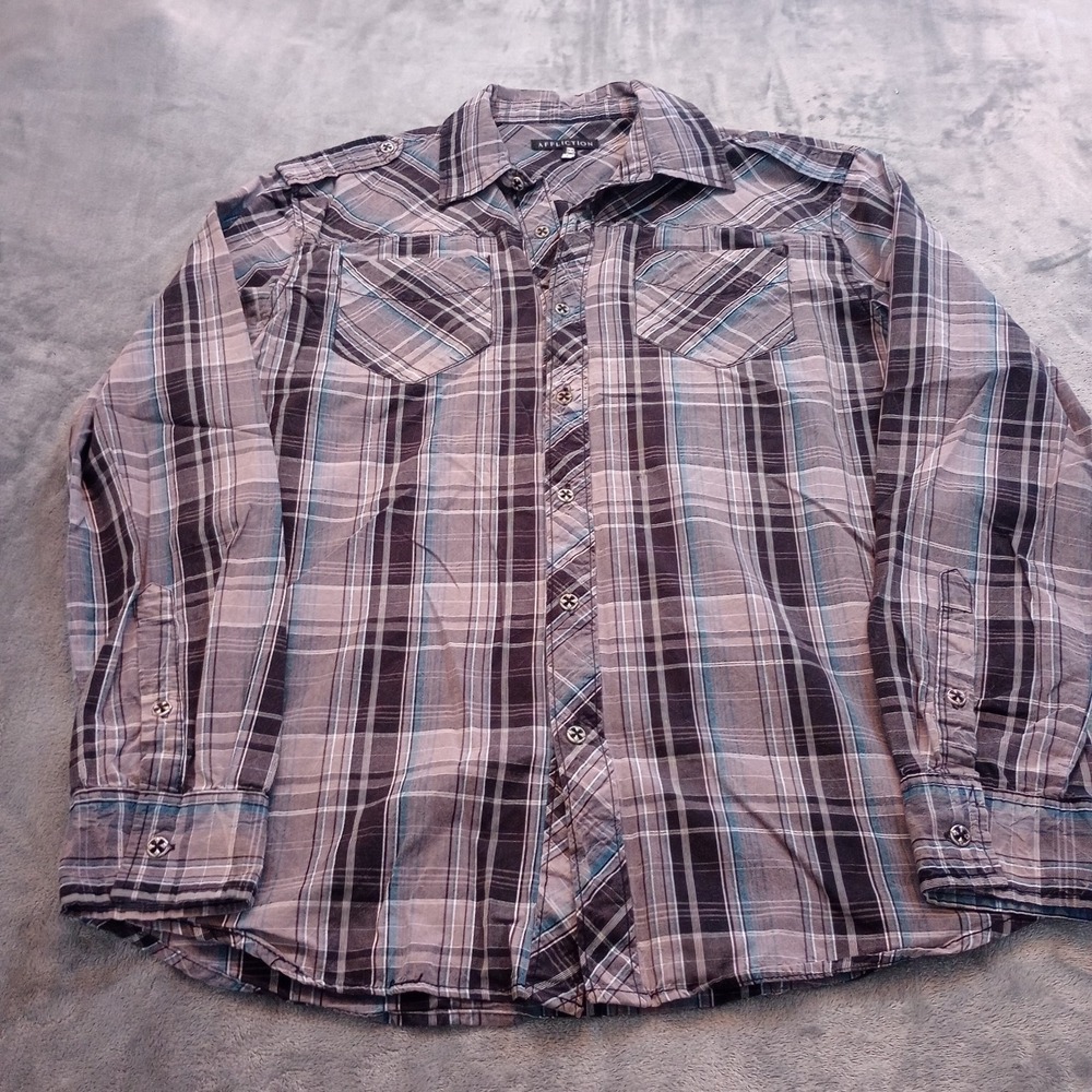 Affliction Shirt Mens Large Multicolor Plaid Western Casual Cotton Y2K 90s Edgy